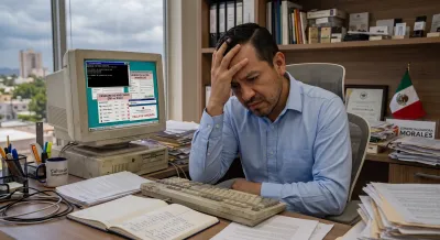Hombre abrumado por no poder llevar el control de su empresa