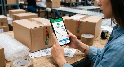 Persona con teléfono móvil realizando una compra
